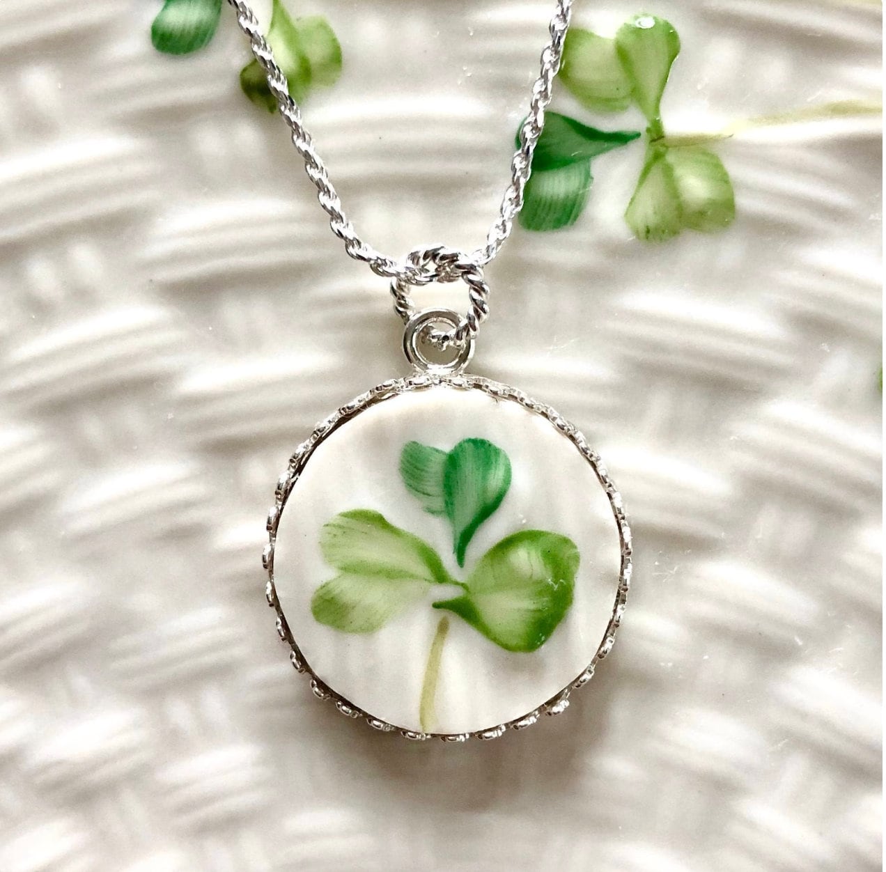 Celtic Necklace, Irish Belleek Broken China Jewelry, Sterling Silver 20th Anniversary Gift for Wife, Unique Gifts for Women, St Patricks Day