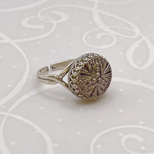 Light Mauve Glass Button Jewelry, Unique Gifts for Women, Sterling Silver Adjustable Ring, Victorian Jewelry