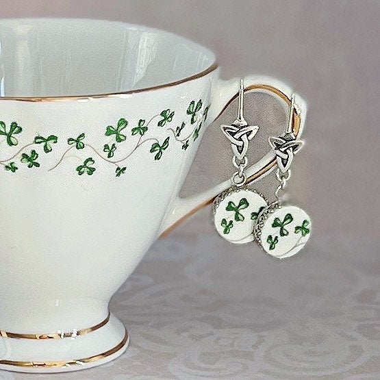 Royal Tara Irish China Earrings, Sterling Silver Celtic Knot Earrings, Unique Irish Gifts for Women, Shamrock Jewelry, Gifts for Her