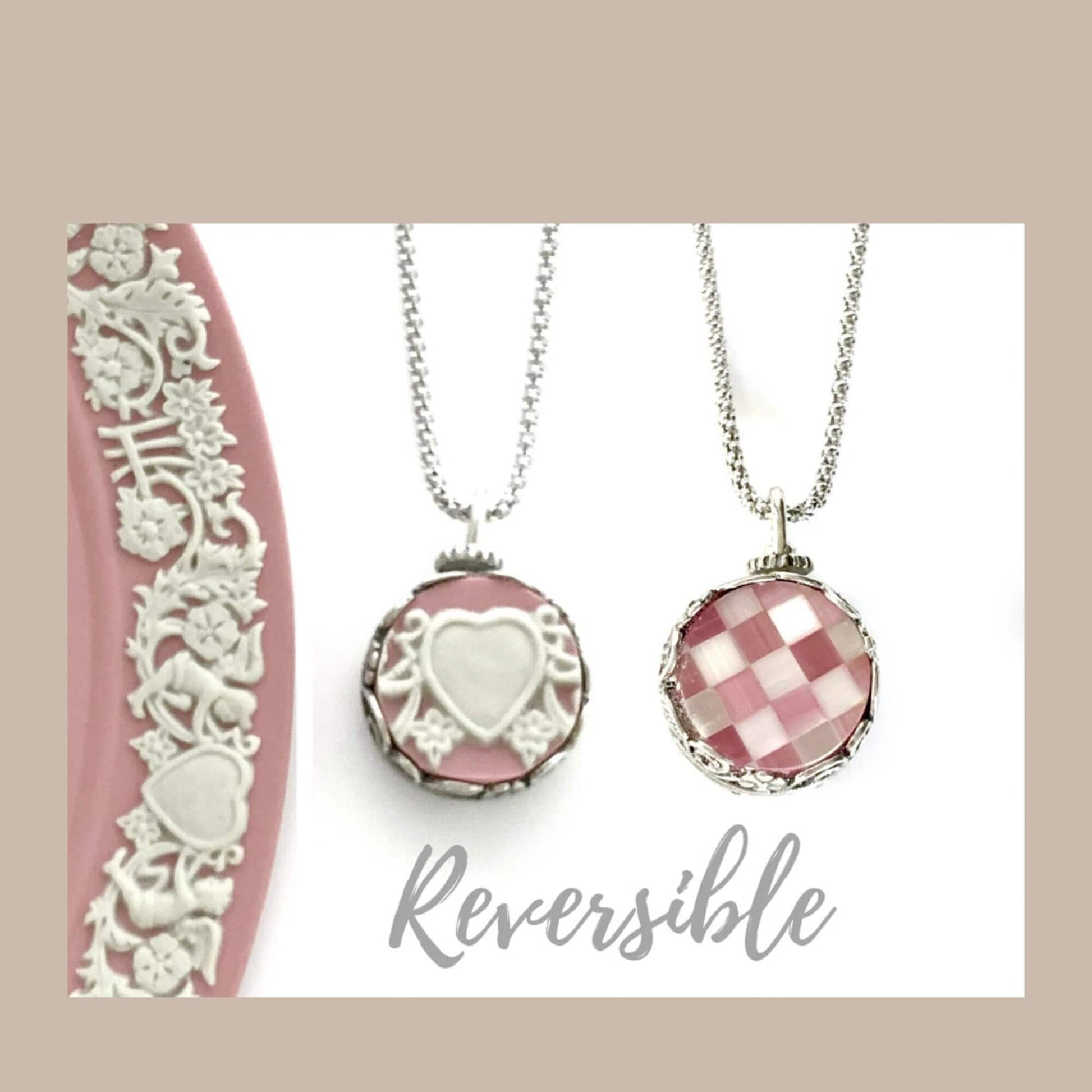 Unique Anniversary Gift for Her Necklace, Pink Wedgwood, Mother of Pearl, Broken China Jewelry Heart Necklace