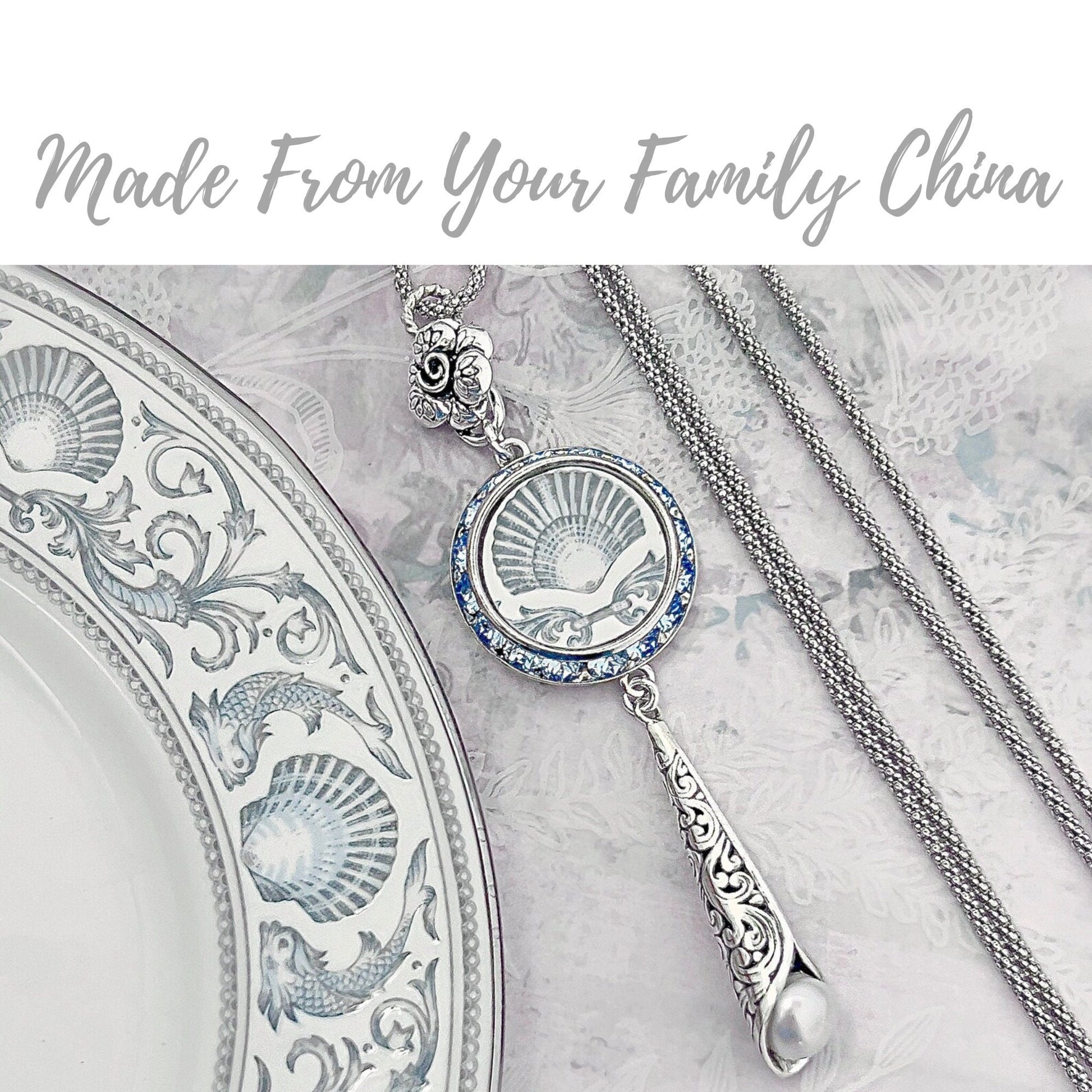 CUSTOM ORDER Pearl Drop China Necklace, Broken China Jewelry, Family Jewelry, Memorial Jewelry, Gifts for Women, Custom Jewelry
