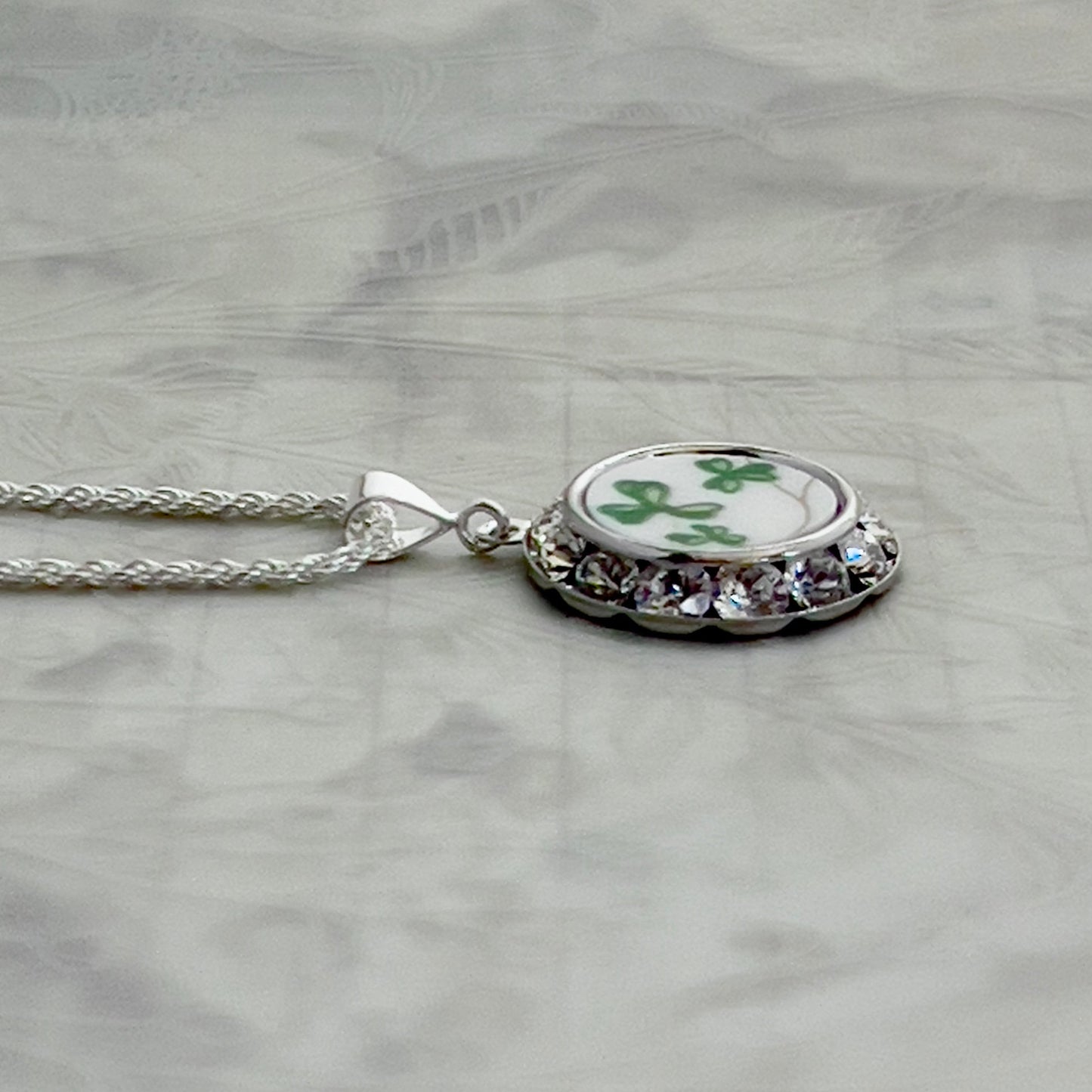 Royal Tara China Necklace, Celtic Broken China Jewelry Crystal Necklace, Unique Irish Jewelry for Women, 20th Anniversary Gift for Wife