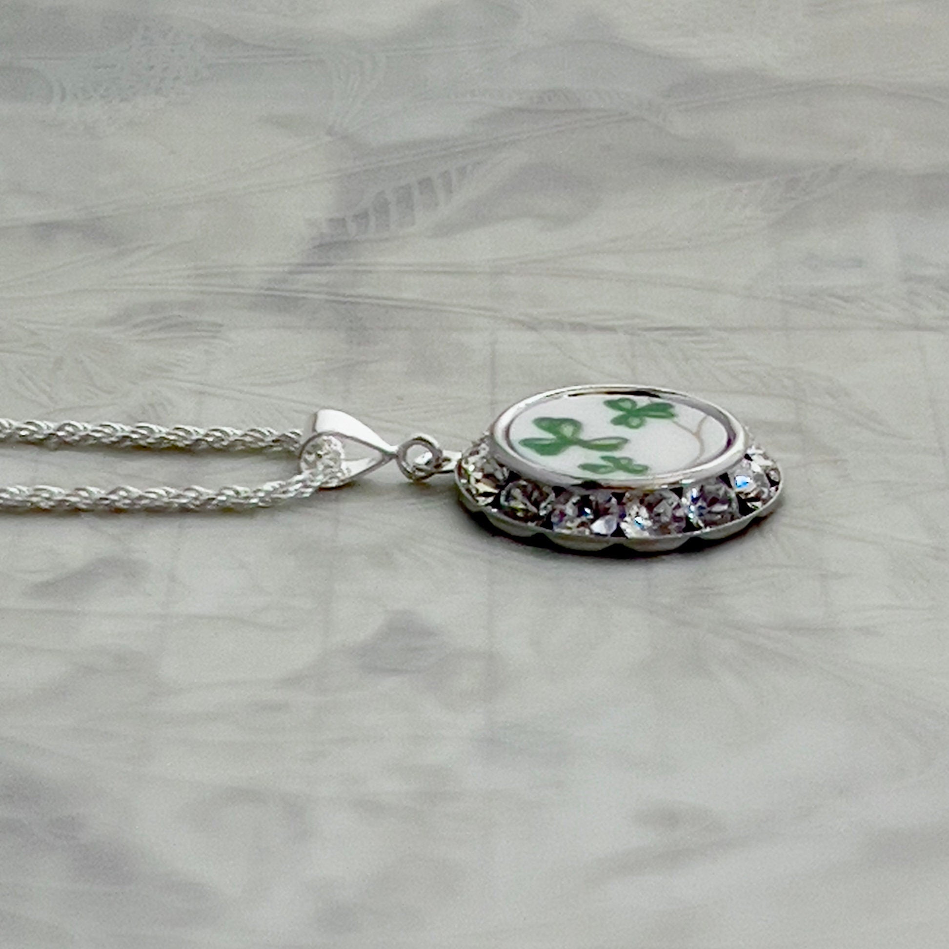 Royal Tara China Necklace, Celtic Broken China Jewelry Crystal Set, Unique Irish 20th Anniversary Gift for Wife, Gifts for Women
