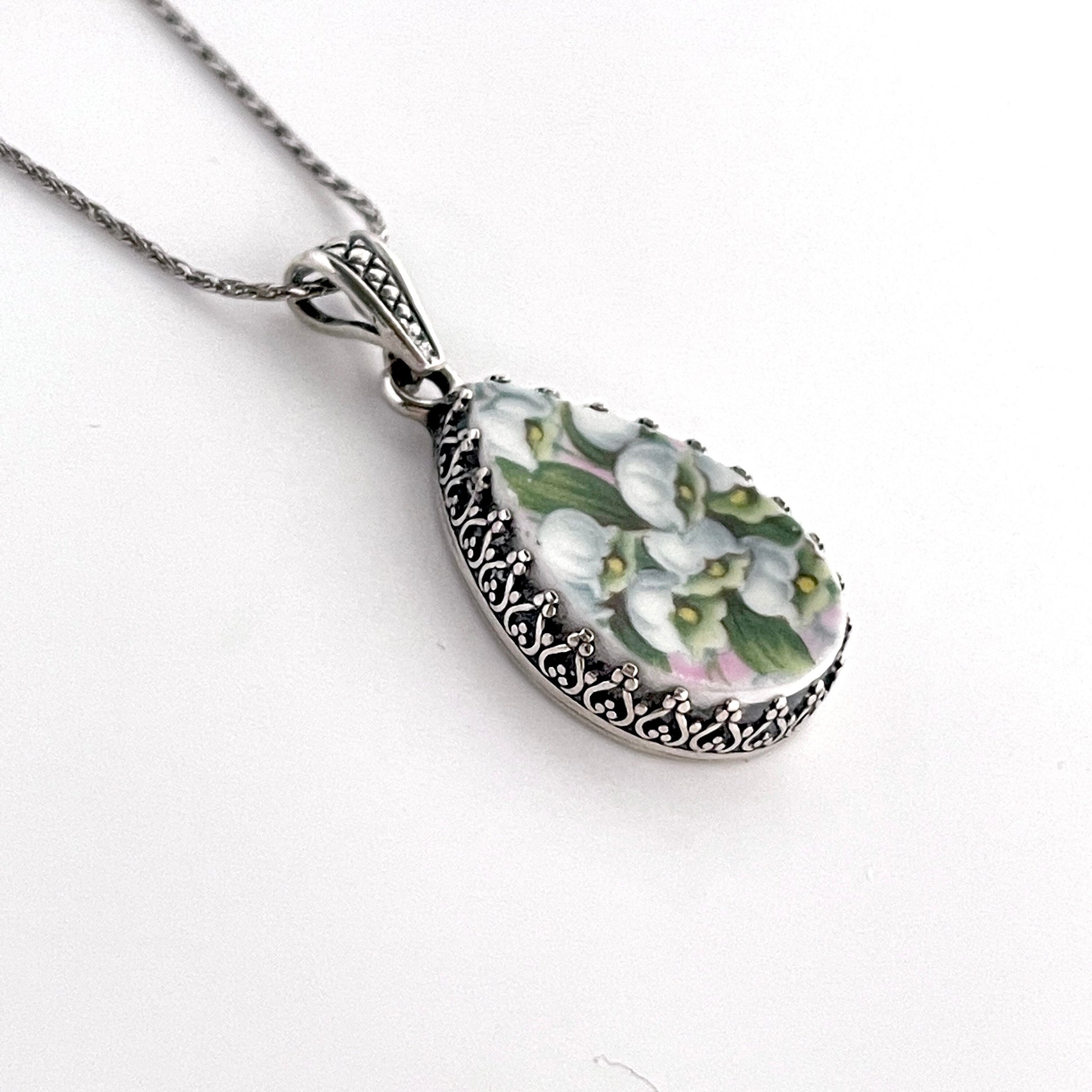 Lily of the Valley Broken China Jewelry Pendant, 20th Anniversary Gift for Wife, China Necklace, Unique Gift for Her, Gifts for Her