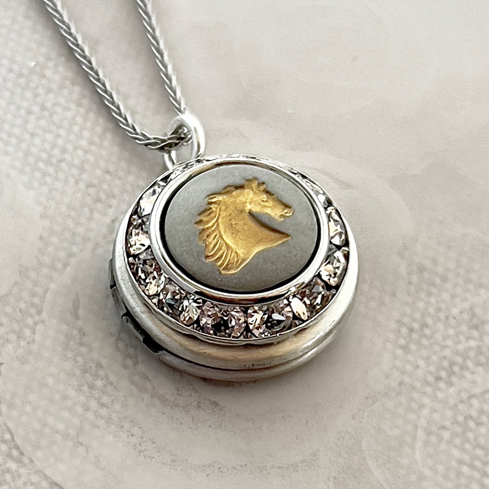Vintage Wedgwood Cameo Locket Necklace, Horse Photo Locket, Equine Gift for Hose Lover