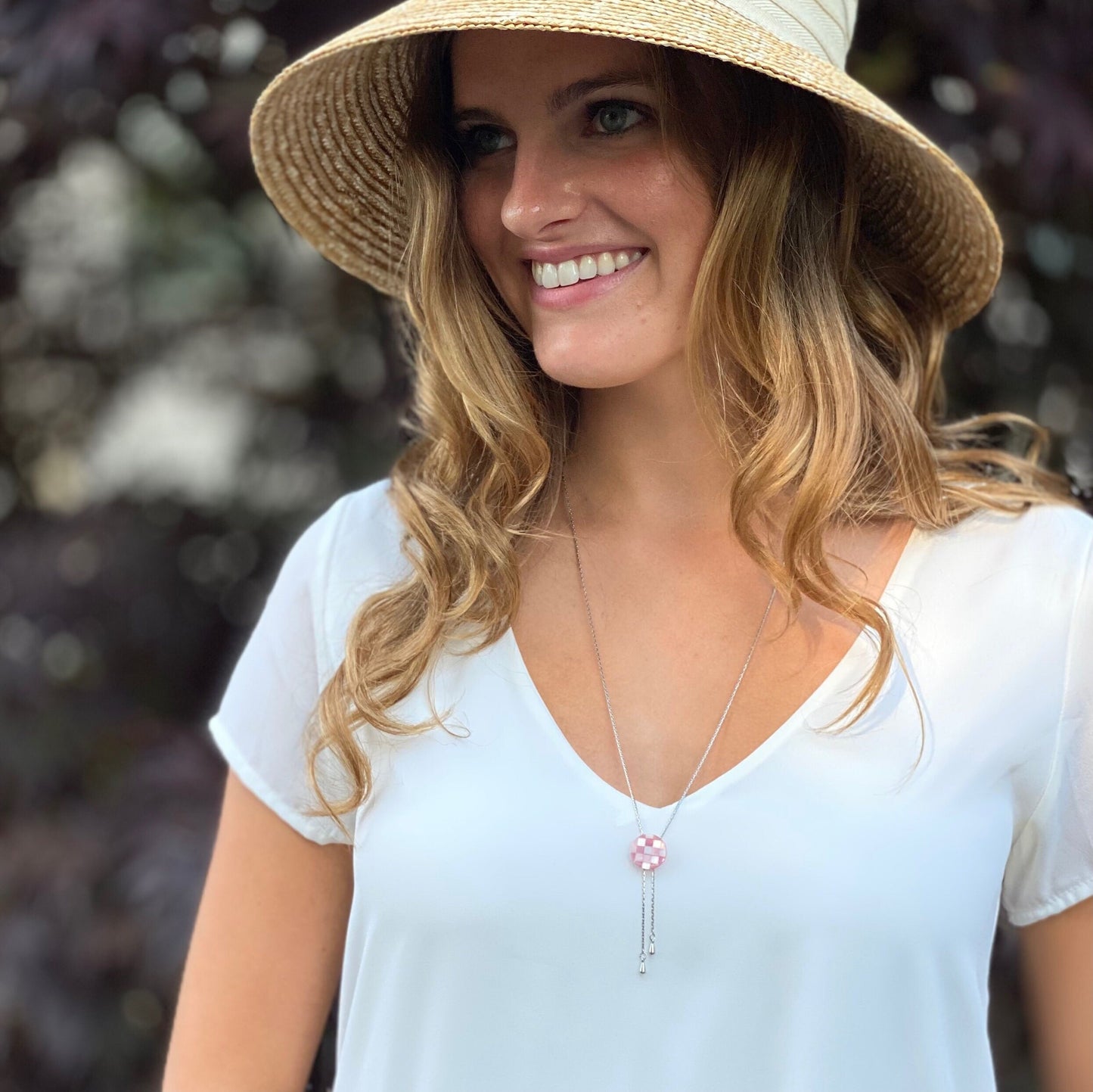 Unique Graduation Gift for Girl/Her, Minimalist Mother of Pearl Shell Necklace, Adjustable Bolo Tie