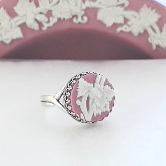 Vintage Wedgwood Ring, Broken China Jewelry, Pink Jasperware, Victorian Jewelry, Unique Gifts for Women
