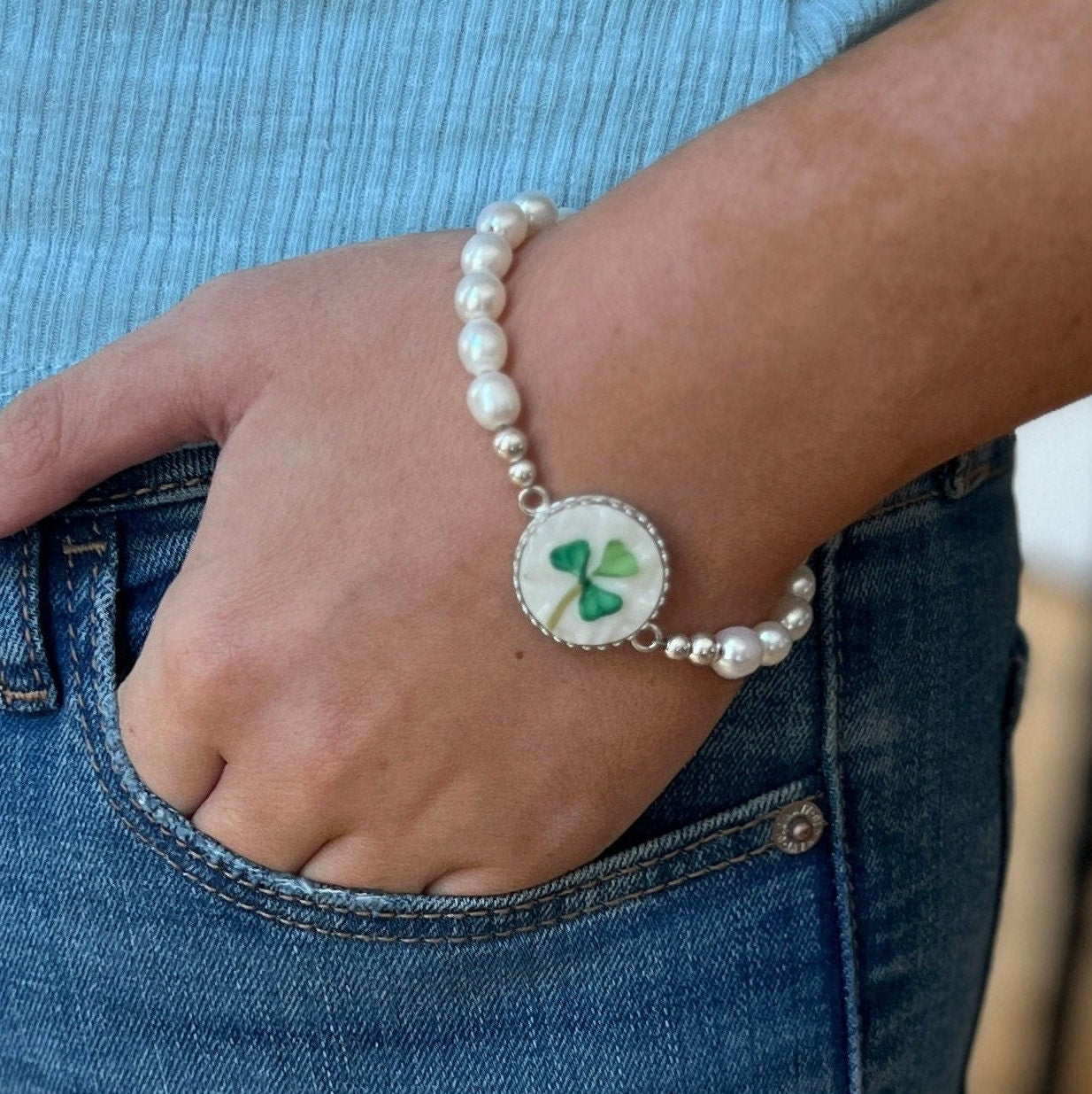 Irish Belleek China, Freshwater Pearl Bracelet, Broken China Jewelry, Unique Handmade Gifts for Women
