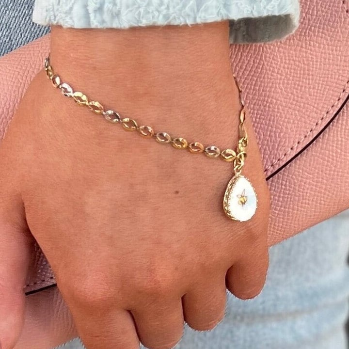 Dainty 14k Gold Bee Charm Bracelet, Tricolor Gold Jewelry, Unique Honey Bee Gifts for Women