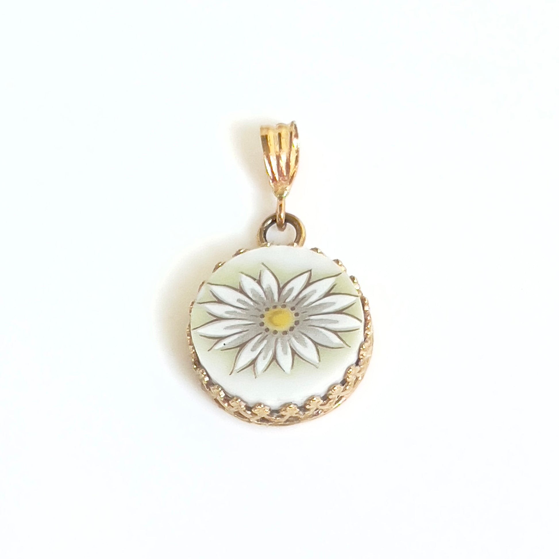 14k Gold Pendant or Necklace, Daisy Broken China Jewelry, 20th Anniversary Gift for Wife