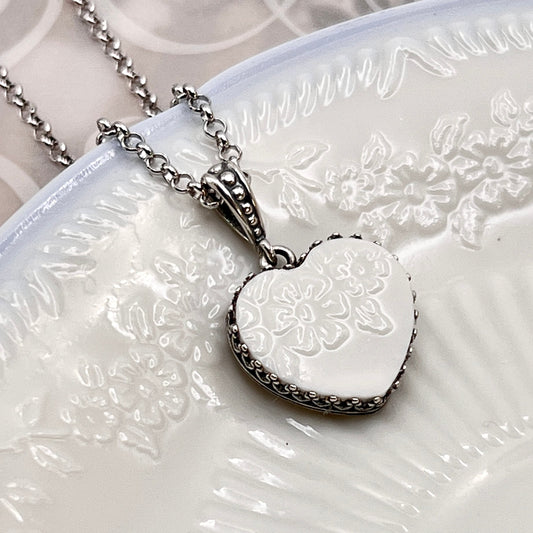 Milk Glass Heart Necklace, Depression Glass, Fire King Jewelry, Unique Christmas Gifts for Women