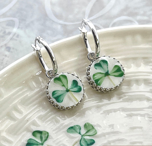 Dainty Irish Hoop Earrings, Vintage Belleek Broken China Jewelry, Celtic Gifts for Her
