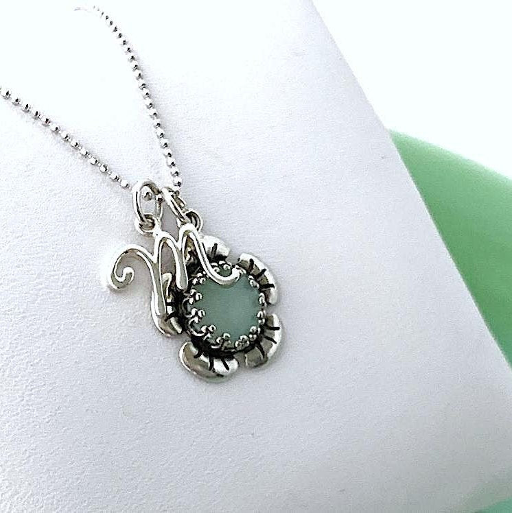 Fire King Jadeite, Dainty Initial Necklace, Personalized Gift for Women, Minimalist Jewelry