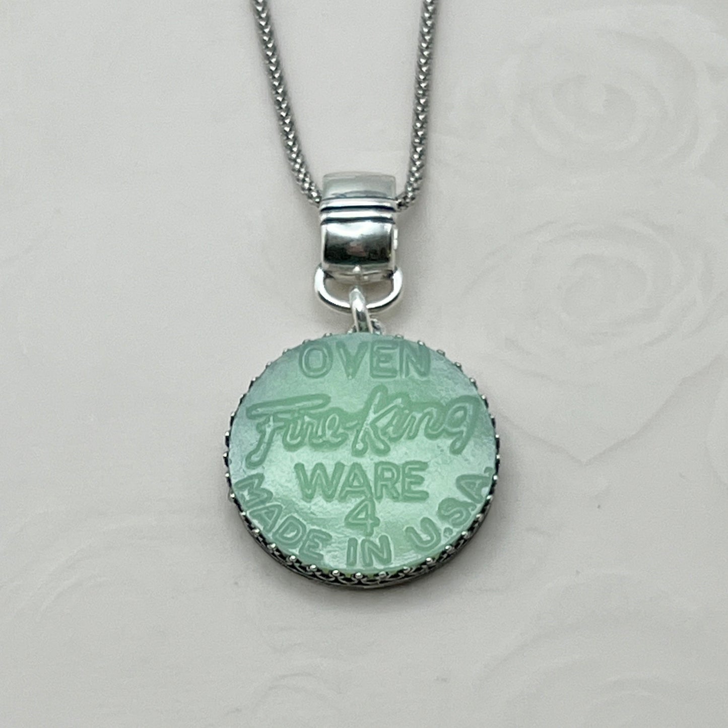Jadeite Fire King Jewelry, Jadeite Junkies, Broken China Jewelry, Gifts for Mom, Vintage Sterling Silver Necklace, Unique Gifts for Women