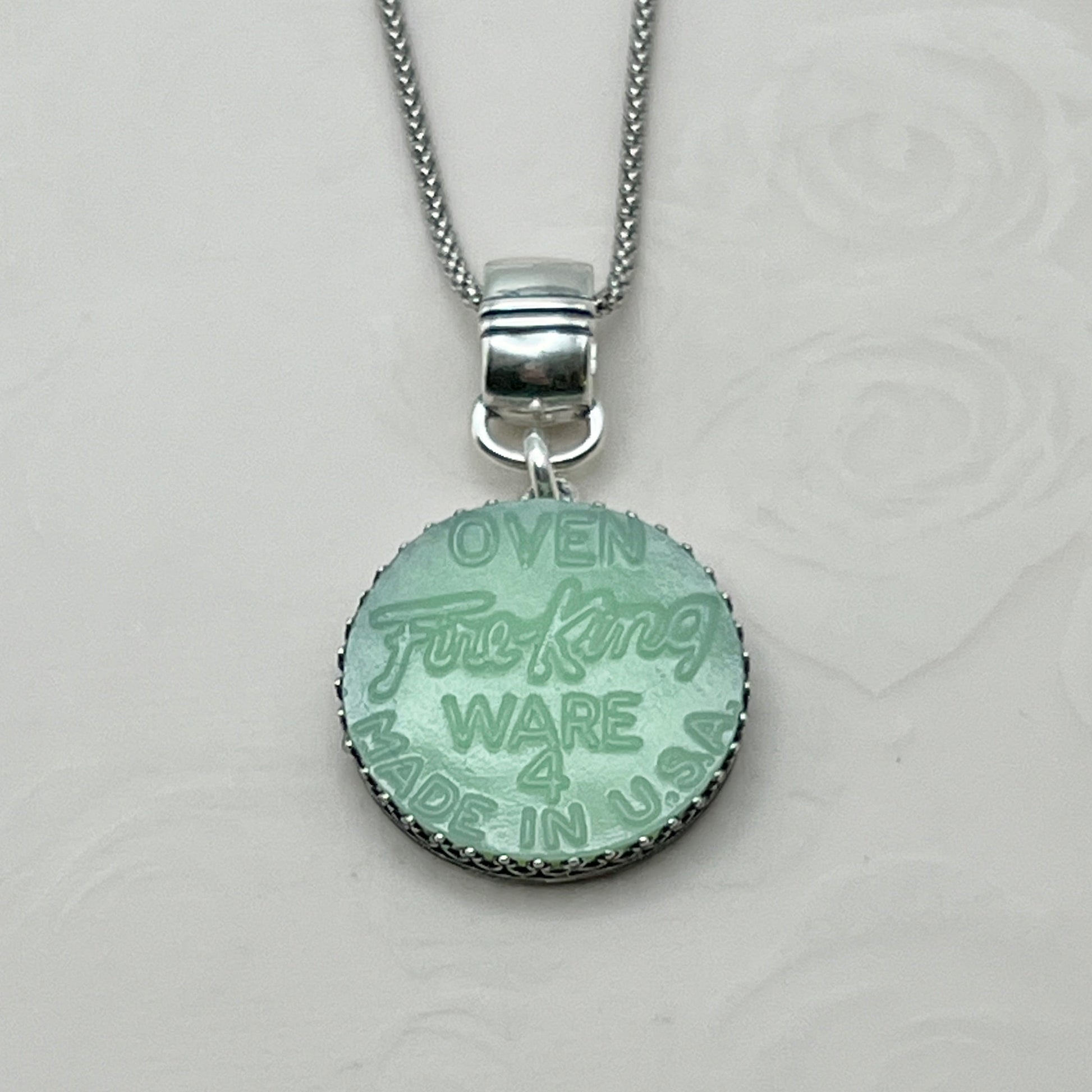 Jadeite Fire King Jewelry, Jadeite Junkies, Broken China Jewelry, Gifts for Mom, Vintage Sterling Silver Necklace, Unique Gifts for Women