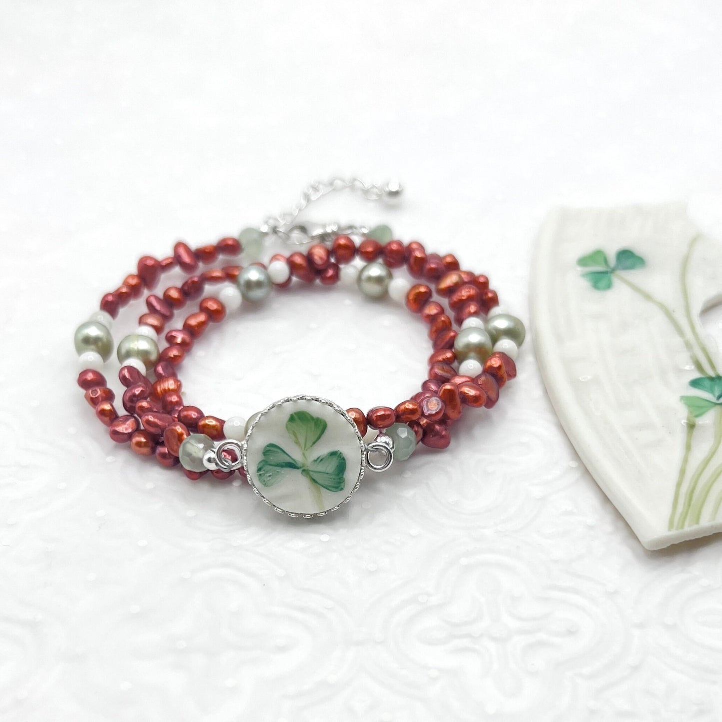 Irish Statement Jewelry, Belleek Broken China Jewelry, Boho Beaded Wrap Bracelet, Celtic Gifts for Women