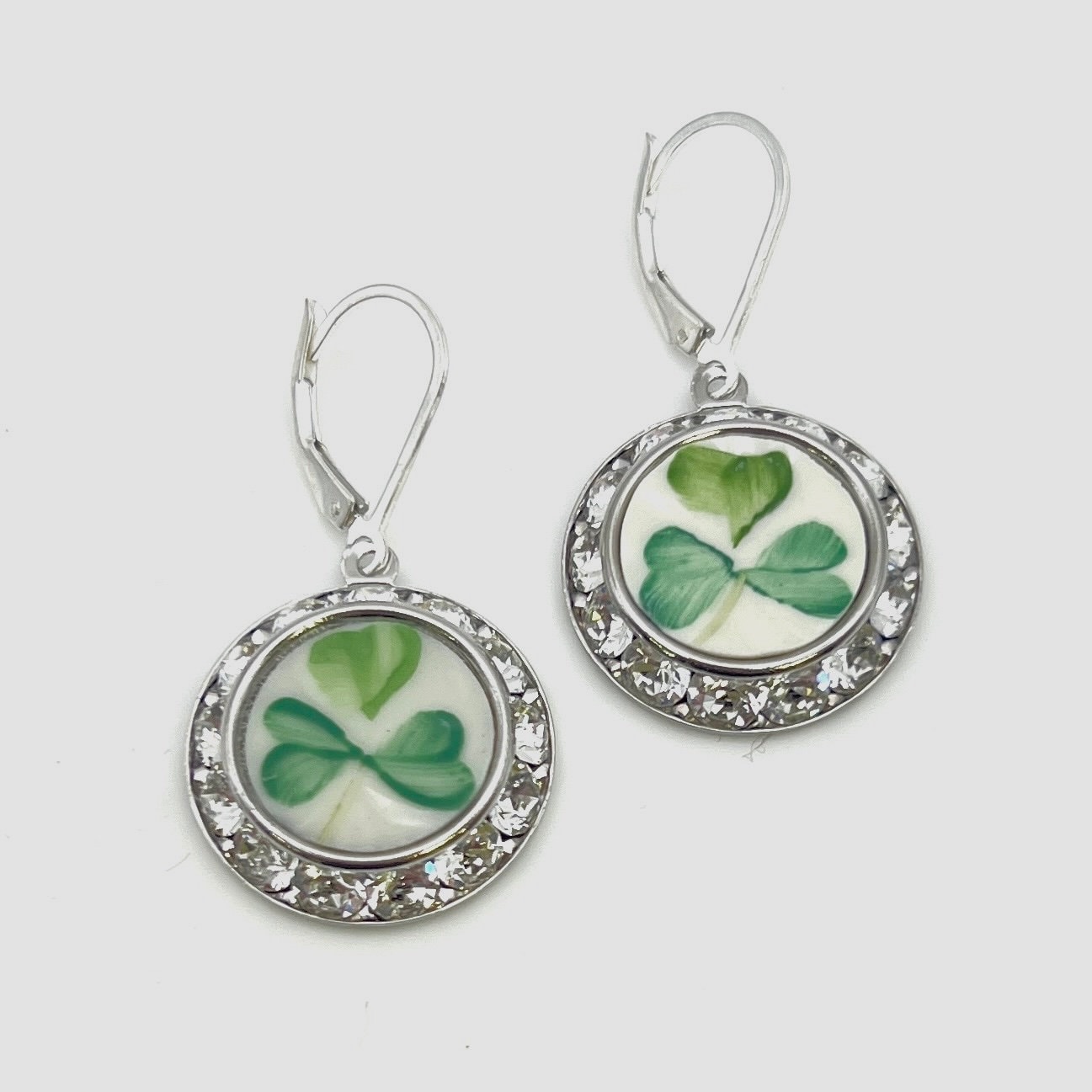 Belleek Irish China Crystal Earrings, Celtic Jewelry, Crystal Dangle Earrings, Belleek Broken China Jewelry, 20th Anniversary Gift for Wife