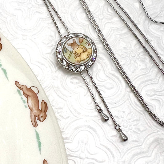 Easter Basket Gift for Women, Bunnykins China, Adjustable Rabbit Necklace, Broken China Jewelry
