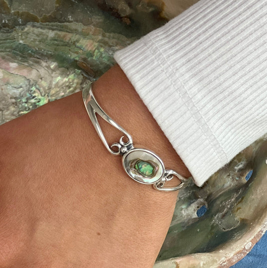Sterling Silver Abalone Bracelets for Women, Minimalist Natural Jewelry, Gift for Her, Vintage Shell